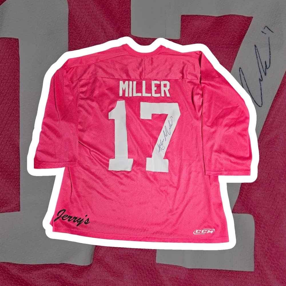 CCM Bright Pink Hockey Jersey with "MILLER" Signature